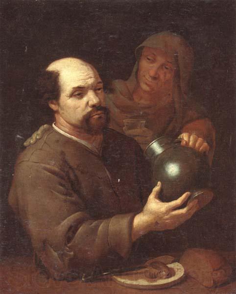 unknow artist A man seated at a table holding a flagon,a servant offering him a glass of wine